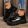 Lucyever Lackleder Oxford Schuhe Damen 2024 Punk Style Lace Up Plateauschuhe Damen College Style Dicke Sohle Studentenschuhe