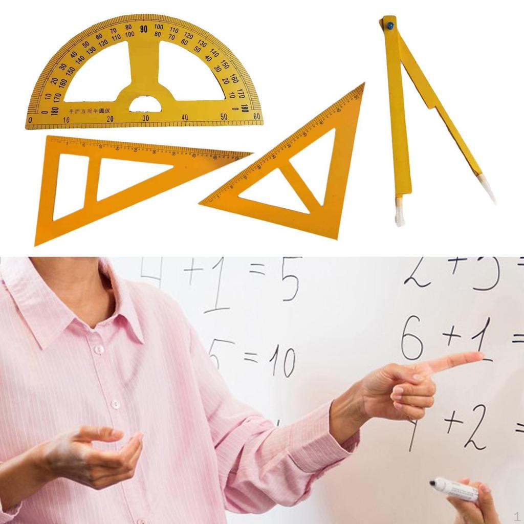 4 Pack Geometry Set for Whiteboard, Math Tools, Ruler And Compass Engineering School