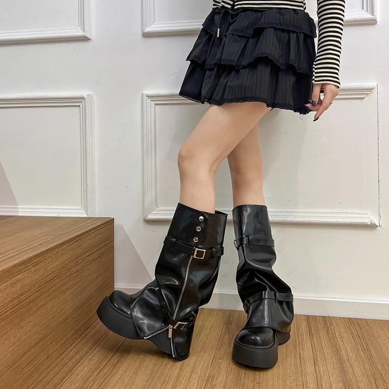 Herbst Winter Klobiger Stil Damen Kniehohe Stiefel Mode Abnehmbare Damen Dicke Ferse Lange Stiefeletten