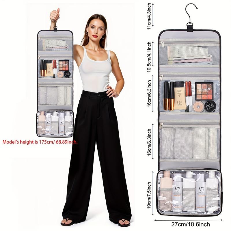 

Hanging Toiletry Bag with Wet Dry Separation, Portable Cosmetic Organizer for Travel, Black Waterproof Hanging Bag,Shower Bag