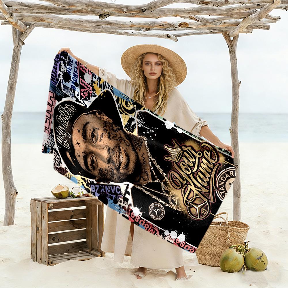 2pac Customize Text Beach Towel Super Soft & Absorbent Suitable for Sports Travel Swimming Yoga Bathroom Beach And Pool