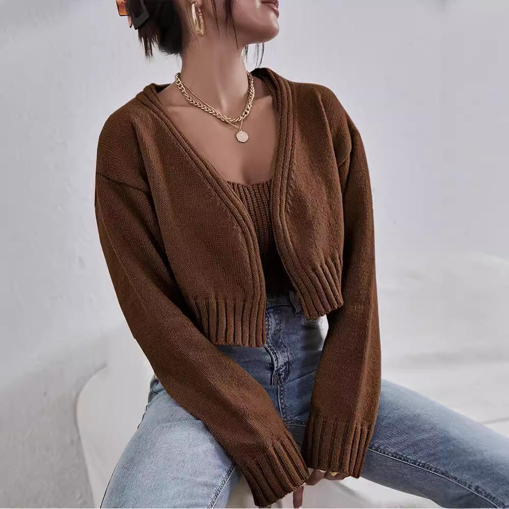 Maglione da donna, top, set, cardigan con scollo a V, spesso e morbido, antirughe