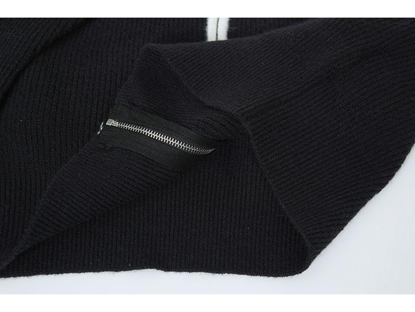 Unisex Herbst/Winter Steinfarbener Reißverschluss-Strickjacke: Stehkragen, Abzeichen-Detail, Colorblock-Strickpullover