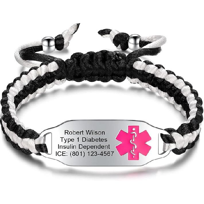 Medical Alert Bracelets for Women Personalized | Medical Alert ID Bracelets | Tow-Tone Polyester Rope Handmade Braided Emergency Bracelet, Adjustable