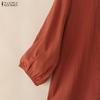 ZANZEA Women Casual Round Neck Solid Color Loose 3/4 Sleeve Blouse