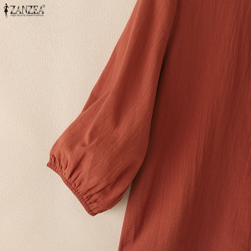 ZANZEA Women Casual Round Neck Solid Color Loose 3/4 Sleeve Blouse