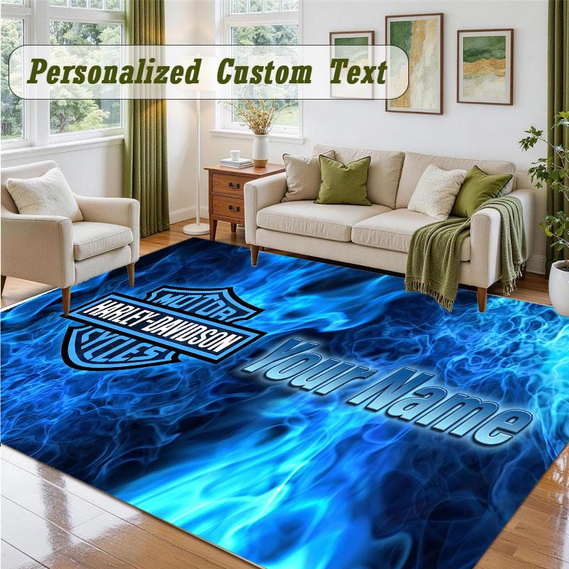 Crystal Velvet Square Rug Custom NameHarley-Davidson Pattern Non Slip Home Floor Decor Rug