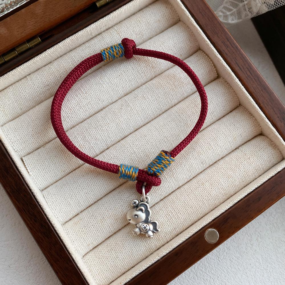 S999 Sterling Silver Horse Zodiac Red String Bracelet - Women s Hand-Woven Jewelry Design for Year of the Horse Pure Silver
