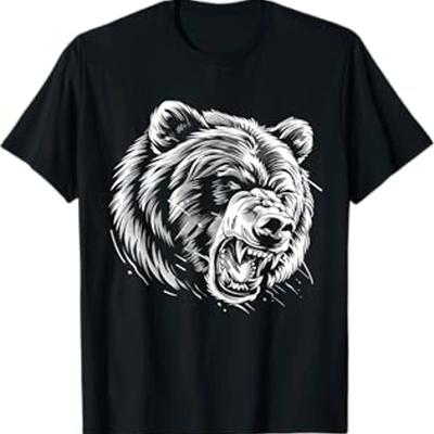 Angry Grizzly Bear T Shirt Vintage Soft Stretched Comfortable Fashion Casual Top For Everyday Wear Slightly