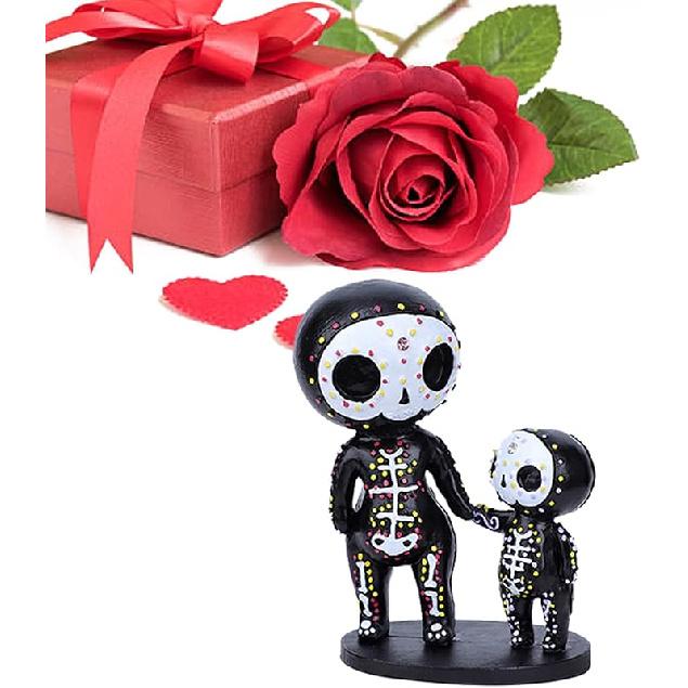 Sugar Skull Couple Figurine, Resin Crafts Cute Statue Skeleton Memorial Sculpture, Halloween Home Decor Collectible Figurines, Sugar Skull Gifts for