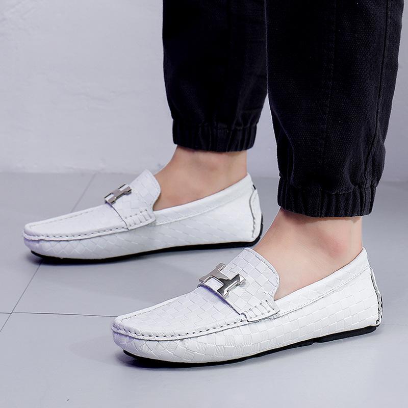 

Large size popular men s four seasons Doudou shoes European station fashion trend casual leather shoes new loafers 48 белый