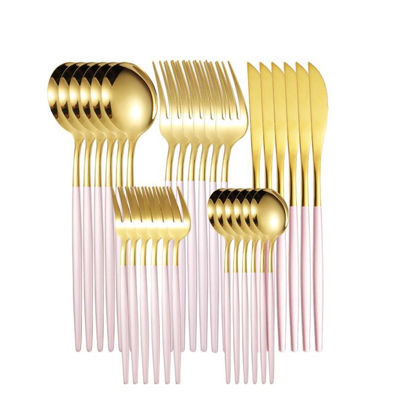 30pcs Upscale Gold Dinnerware Set Stainless Steel Tableware Set Knife Fork Coffee Spoon Flatware Set Dishwasher Safe Cutlery Set