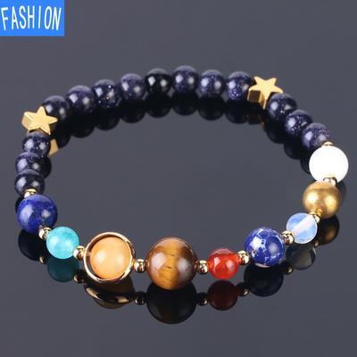 Přírodní 6mm modrý pískovec vesmír galaxie sluneční soustava šperky stráž hvězda kamenné korálky elastický náramek