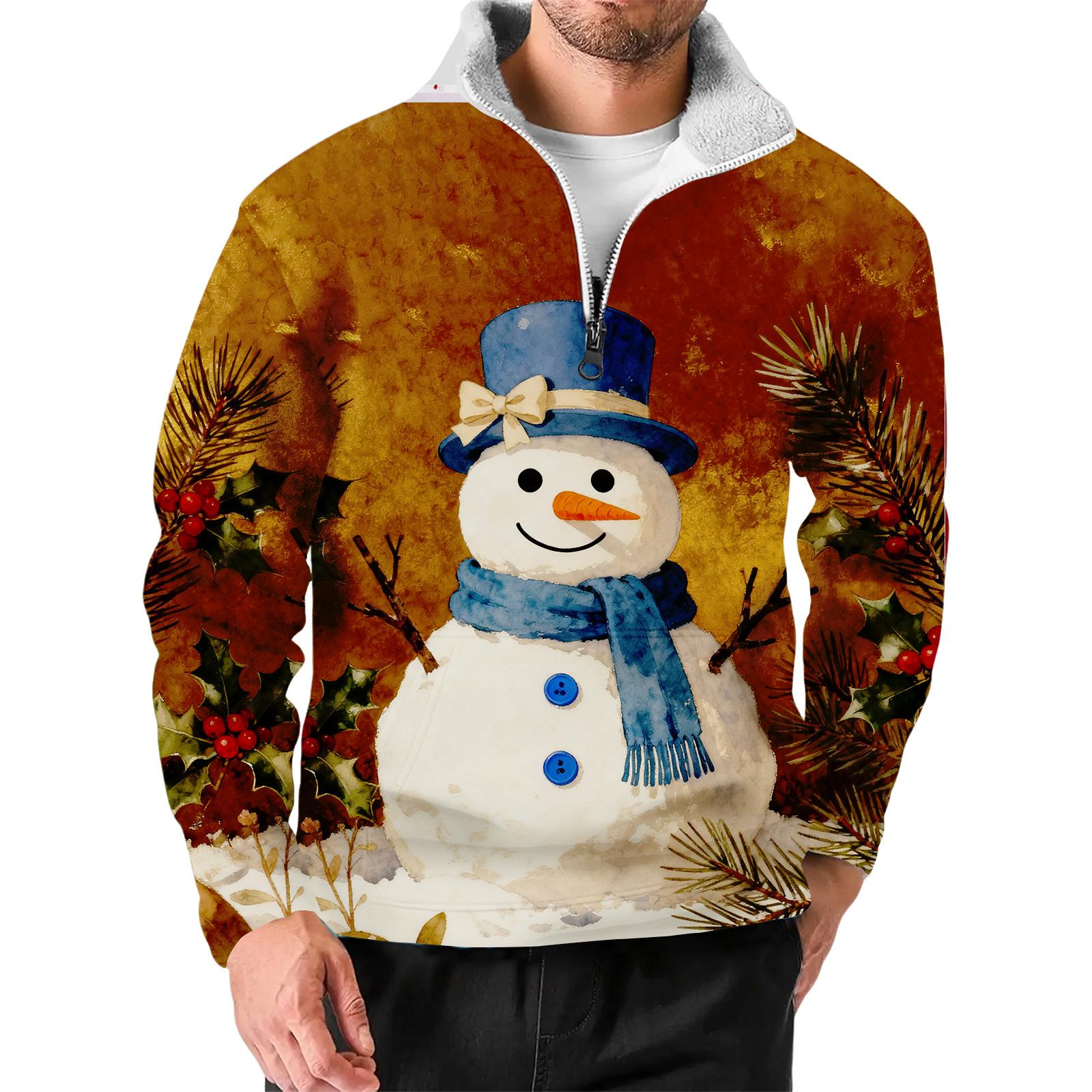 Men s Christmas Stand-up Collar Sweatshirt, Hot-selling Outdoor Casual Top With  Collar M