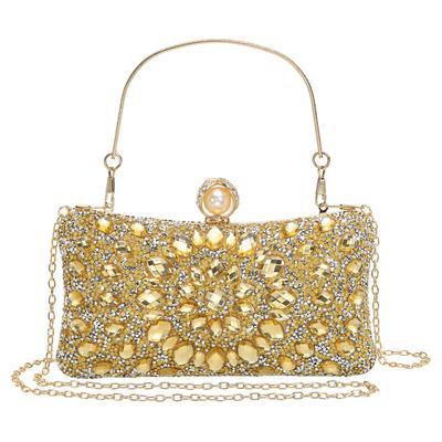 Uxcell Women's Evening Bag, Sparkling Crystal Rhinestone Clutch Bag with Two Chain Straps, Gold, for Weddings, Evenings, and Weekends
