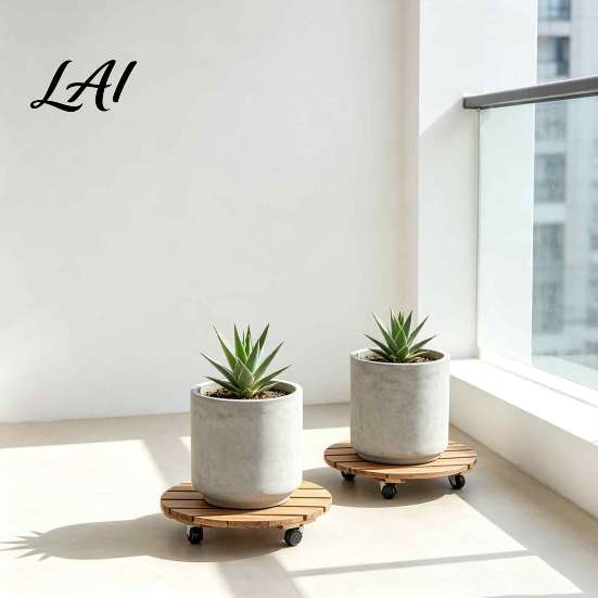 Portable Plant Holder for Park Round Wood Caddy with Wheels Heavy Duty Rolling Stand Stable Dolly Farm Casters Movable Flower Pot Indoor Outdoor