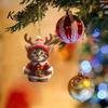 Holiday Gift Packaging Embellishments Santa Cat Christmas Ornament, Acrylic Car Mirror Hanging Decor with Cute Reindeer Antlers, 2D Bag Charm