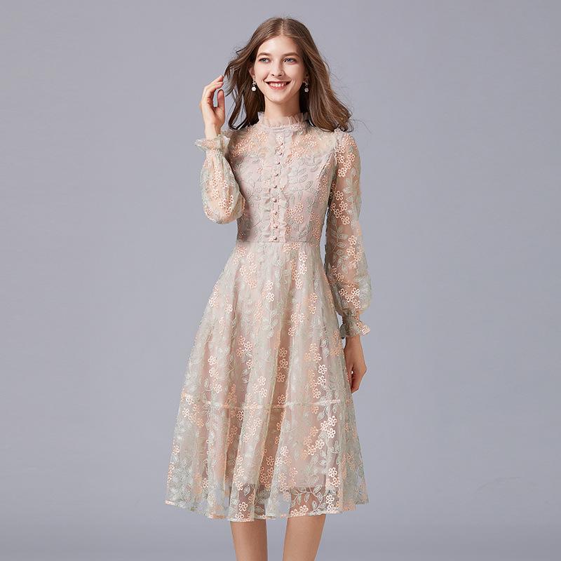 

Осеннее французское платье из вышитой сетки - Универсальный большой размер Extra Large