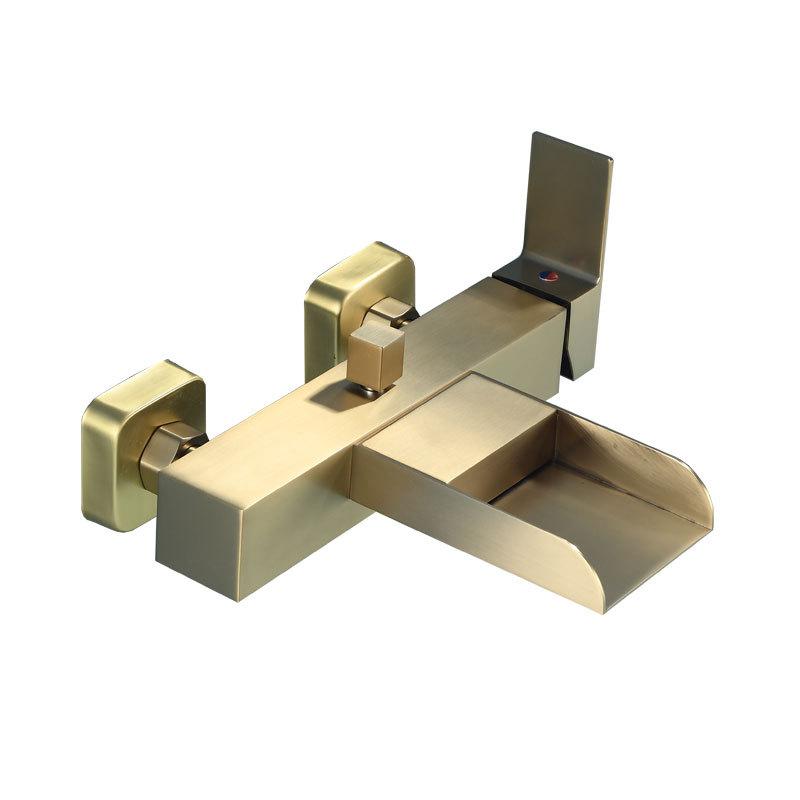 Tuqiu Badewannen-Duschset in gebürstetem Gold, wandmontierte graue Badewannenarmatur, Badezimmer-Mischbatterie für Kalt- und Warmwasser, Messing