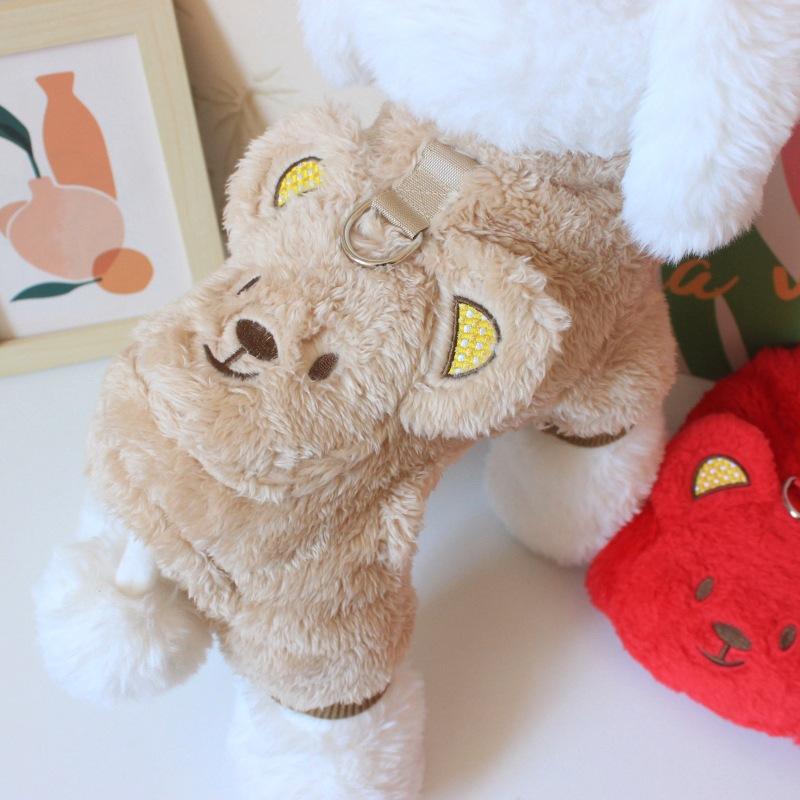 Dog clothes, autumn and winter clothes, new pet clothing can be towed, thickened bear four-legged velvet clothes, pet supplies