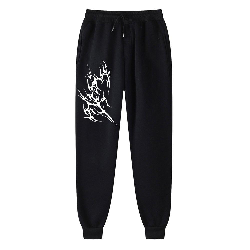 Thorn-line Men Jogger Pants Pocket Tribal Thorn Spike Print, Dark Gothic Abstract Graphic on Leg, Elastic Drawstring Soft Sweatpants for Streetwear