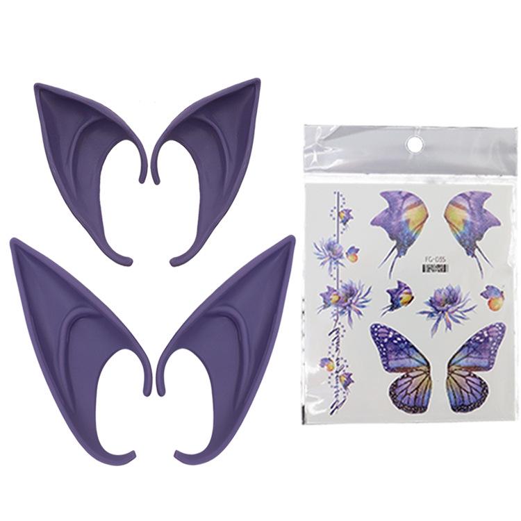 

Halloween Psychedelic Butterfly Tattoo Stickers & Elf Ears for Cosplay Parties One Size