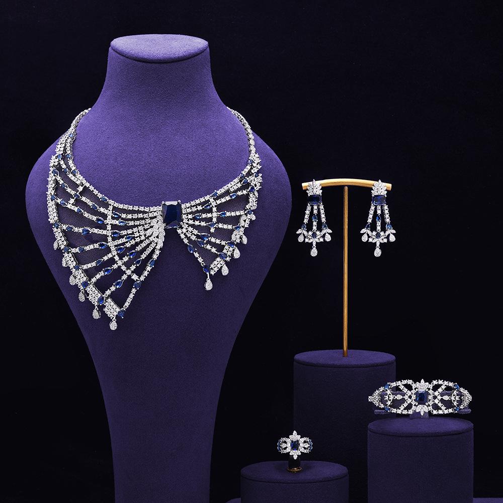 Европейский Роскошный Свадебный Набор Украшений из Фианита - Четырехкомпонентный Алмазный Банкетный Вечерний Аксессуар