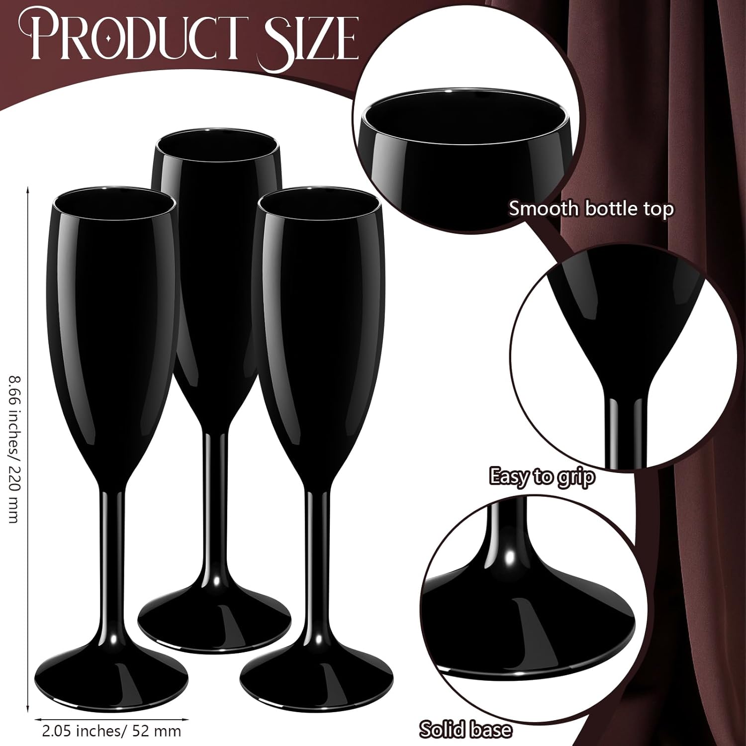 

24 Pcs Champagne Flutes, 6 oz Acrylic Toasting Glasses for Wedding, Bridal Shower, Birthday Party (Black) United States