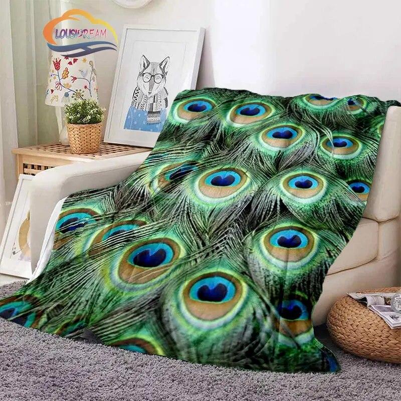 Peacock Feather Flannel Blanket Children's Blanket Sofa and Bed Warm Blanket Office Blanket Portable Travel Camping Blanket