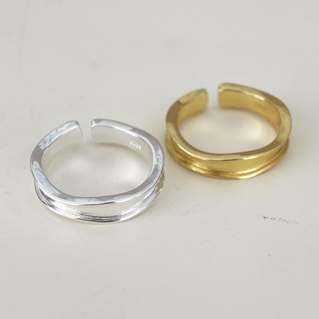 BF CLUB 925 Sterling Rings for Women Simple Geometric Handmade Irregular Retro Gold Narrow Ring Allergy For Birthday Gift