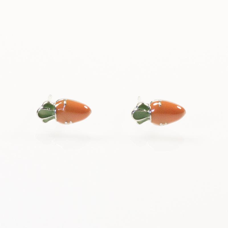 S925 Silver Needle Earrings Female Korean Version Small Fresh Plant Vegetable Girl Heart Carrot Earrings Earrings Ears