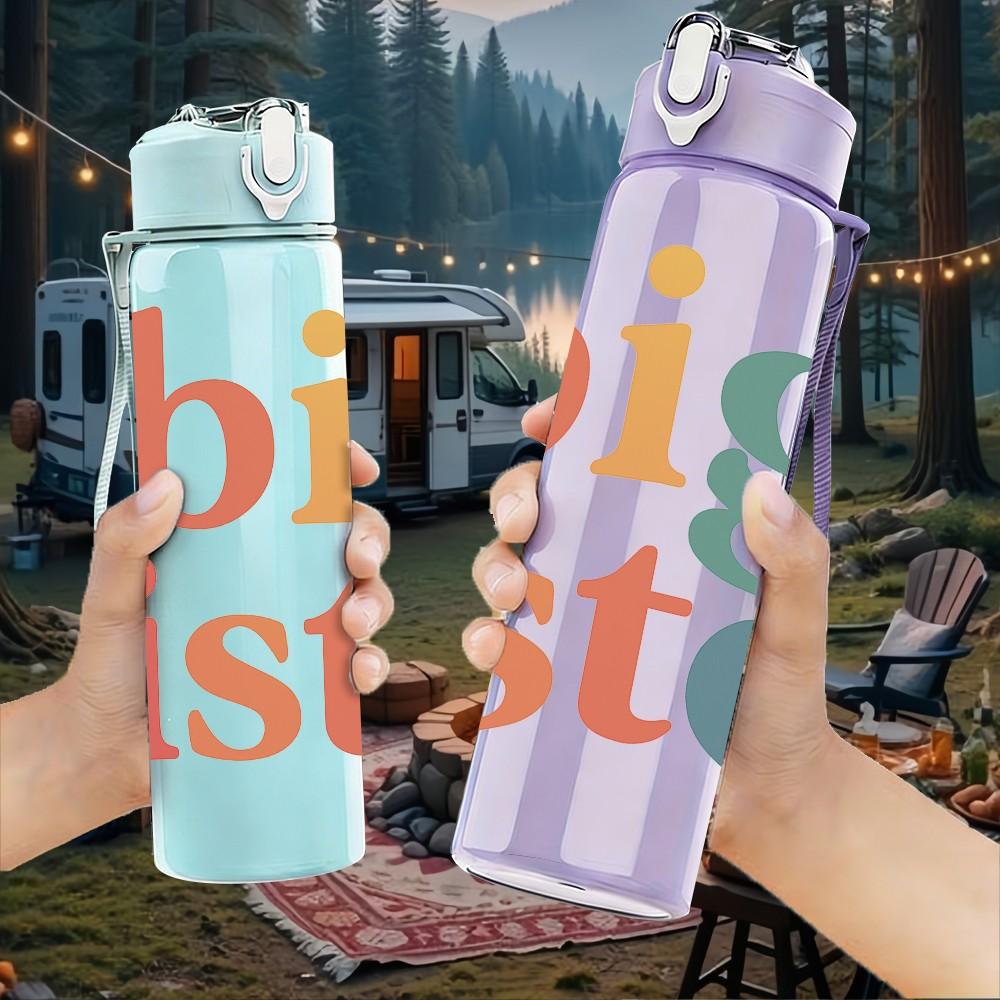 1PC Big Sister Color Text Art Print 750ml Color Plastic Sports Water Bottle Leakproof Flip Straw Lid Suitable for Sports Office Home Use