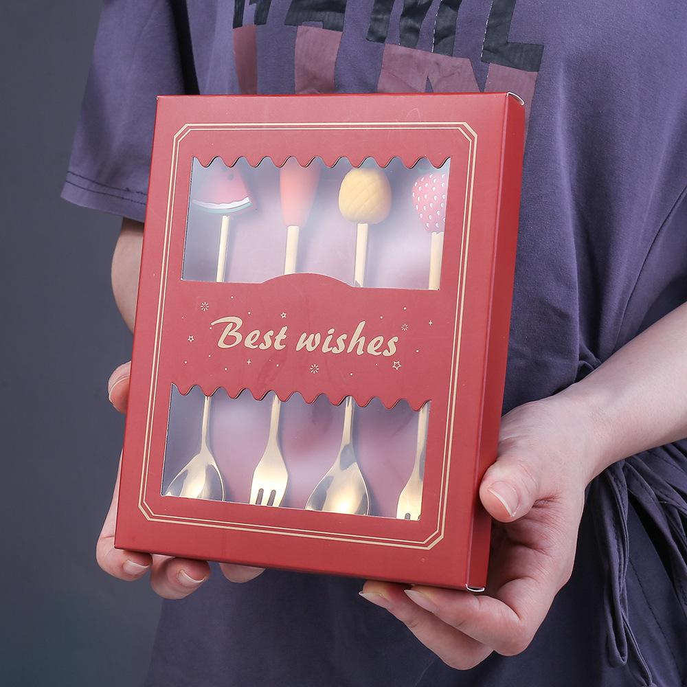 HANYANG Tableware Set Creative Spoon Round Spoon Stirring Spoon Gift Set Ice Spoon Fruit Fork Gift Set