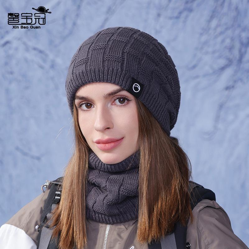 Winter outdoor windproof ear protection pullover hat fleece warm hat scarf set men's and women's knitted wool hat
