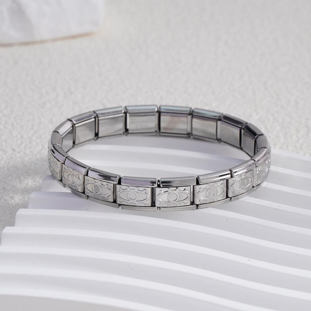 Italian Stainless Steel Love Heart & Star Modular Bracelet - Detachable Elastic Watch Band, European & American Fashion.