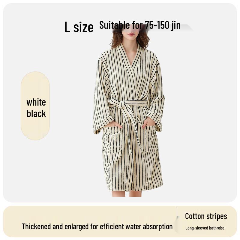Unisex Thickened Cotton Bathrobe - Absorbent, Quick-Drying, All-Season, Plus Size Pajamas One Size