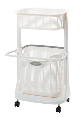 Sanko Plastic 2-Tier Laundry Basket with Bath Mat and Drying Rack, White