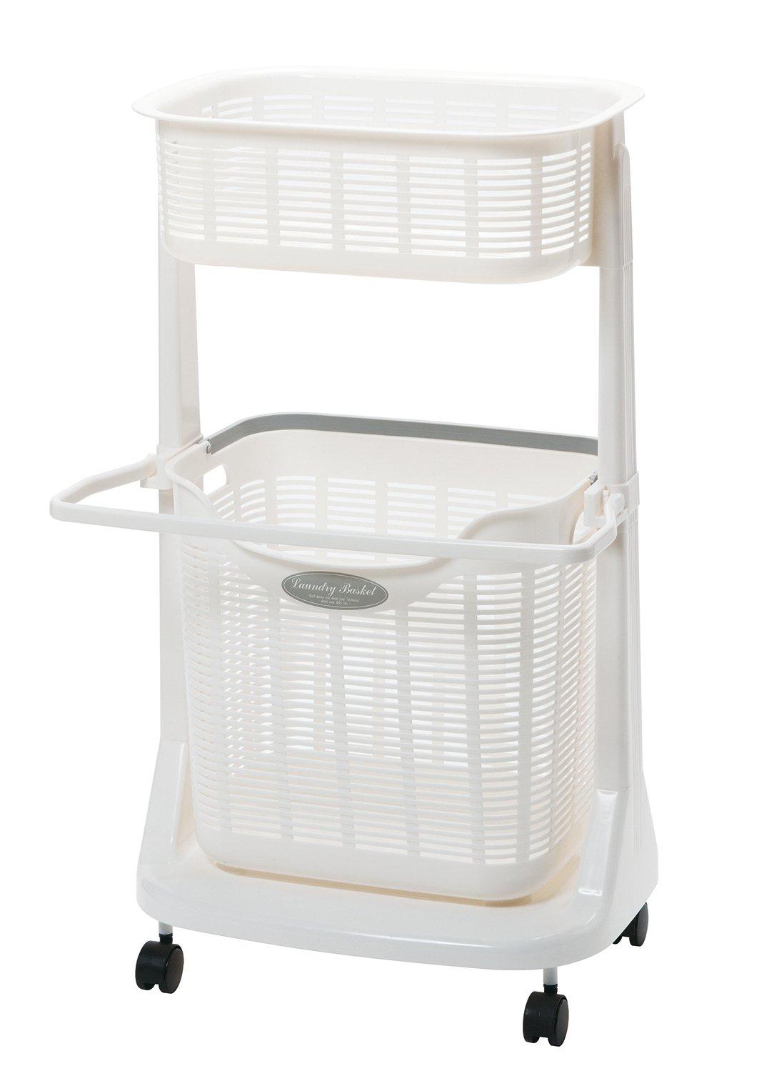 Пластиковая двухъярусная корзина для белья Sanko с ковриком для ванной и сушилкой, белая