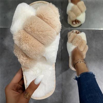 Klassisk design Kvinnor Vinterhus lurviga tofflor Fluffig fuskpäls Hemma rutschbanor Platt Mode Inomhus golvskor Dam Flip Flops