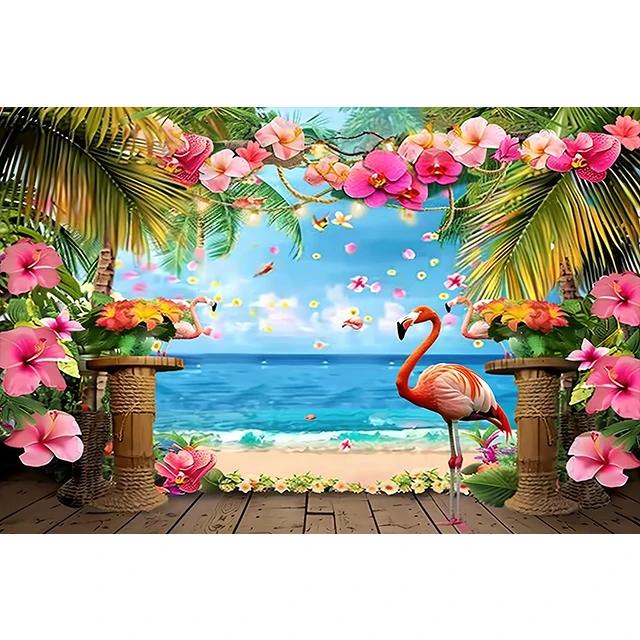 Bonvvie Photography Background Summer Beach Hawaii Luau Aloha Flamingo Holiday Party Decor Birthday Backdrop for Photo Studio