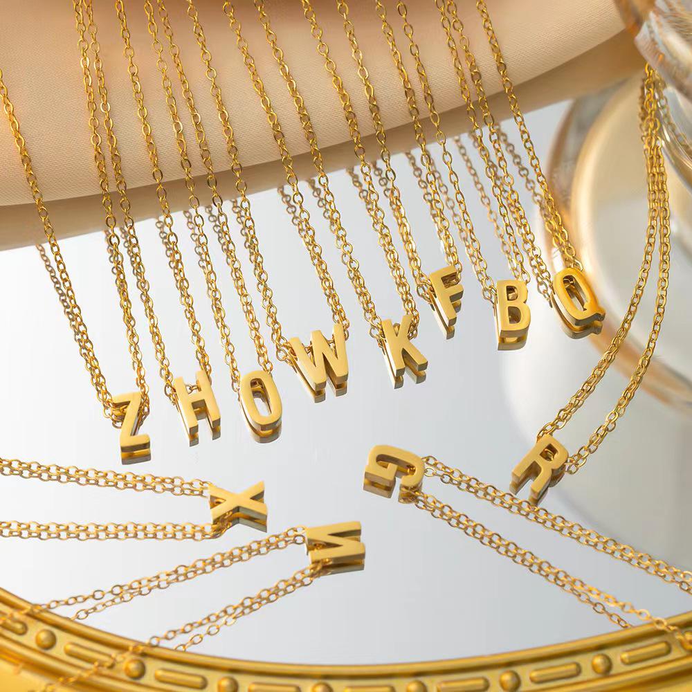Elegant 18K Gold Titanium Letter Pendant Necklace - Durable and Versatile Clavicle Chain