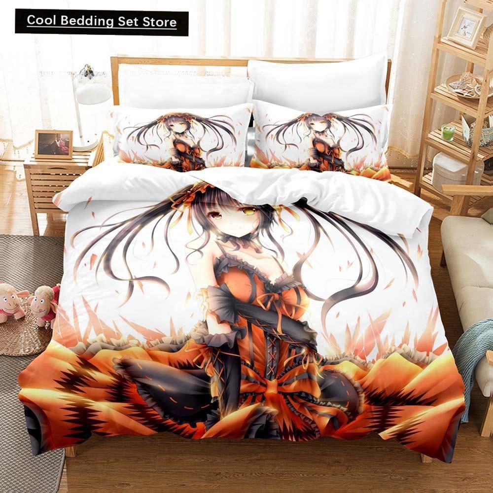 3D Anime Kawaii Girls Date A Live IV Bedding Set Single Twin Full Queen King Size Bed Set Adult Kid Bedroom Duvetcover Sets