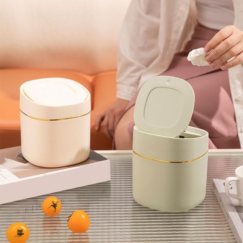 Durable Plastic Mini Waste Bin With Press Lid Design For Odor Prevention And Space Saving for Home Office Setting