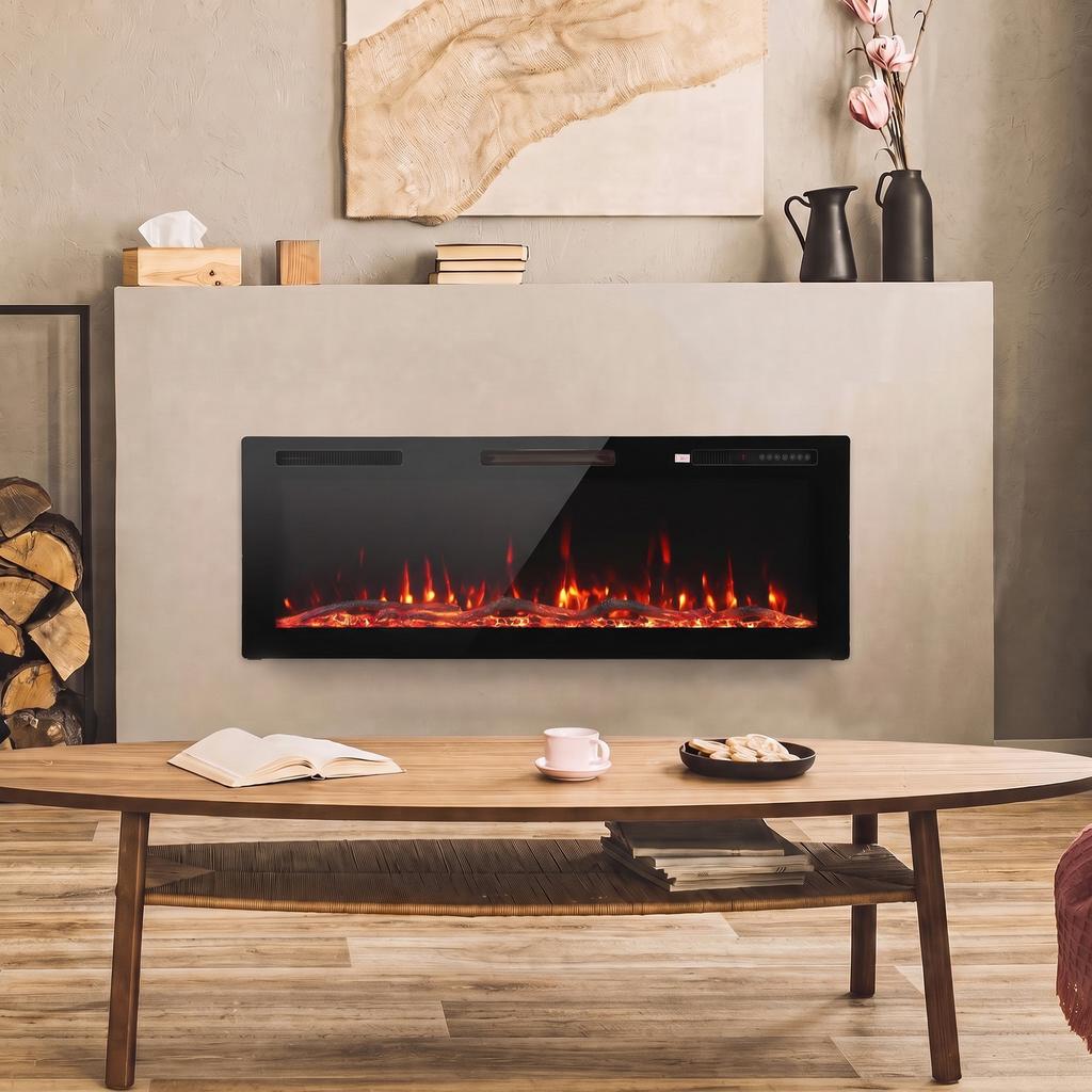 3 IN 1 Slim Electric Fire, Wall Mounted/Recessed/Freestanding, Electric Fireplace with 12 Flame Colours, 5 Brightness