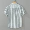Color-matching Striped Linen Short-sleeved Men's Shirt Summer Fashion Casual Square Collar Loose Cotton and Linen Blouse