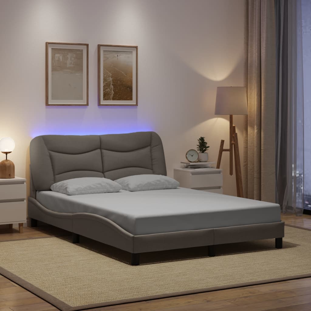 Bed Frame with LED Lights without Mattress  Hvar  Taupe 120x200 cm Fabric