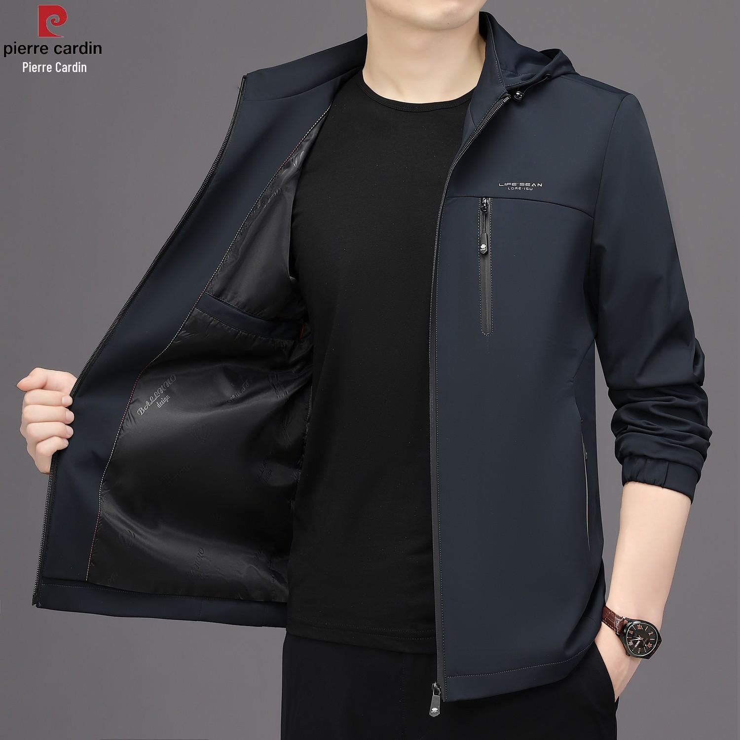Pierre Cardin Men s Spring/Autumn Hooded Business Casual Windbreaker Jacket for Middle-aged. 195/4XL (180-200 jin)