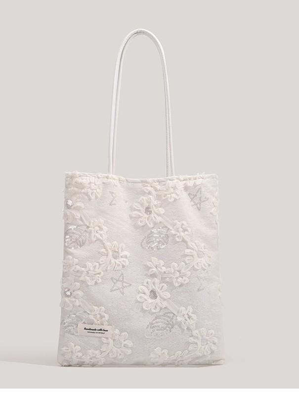 Korean Fashion Simple Versatile Sweet Wind Flower Lace Go Out Shoulder Bag Fairy Fairy Wind Shoulder Bag Handbag