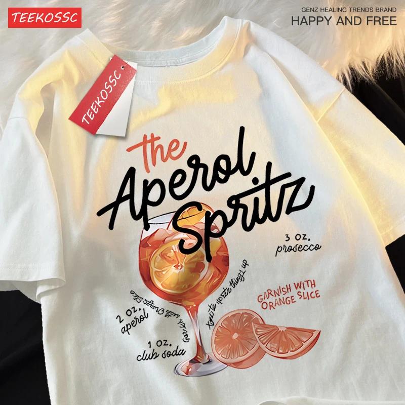 2025 Summer Ice lemon wine drink print Men's 100% cotton T-shirt with round neck loose and fashionable cotton short sleeves