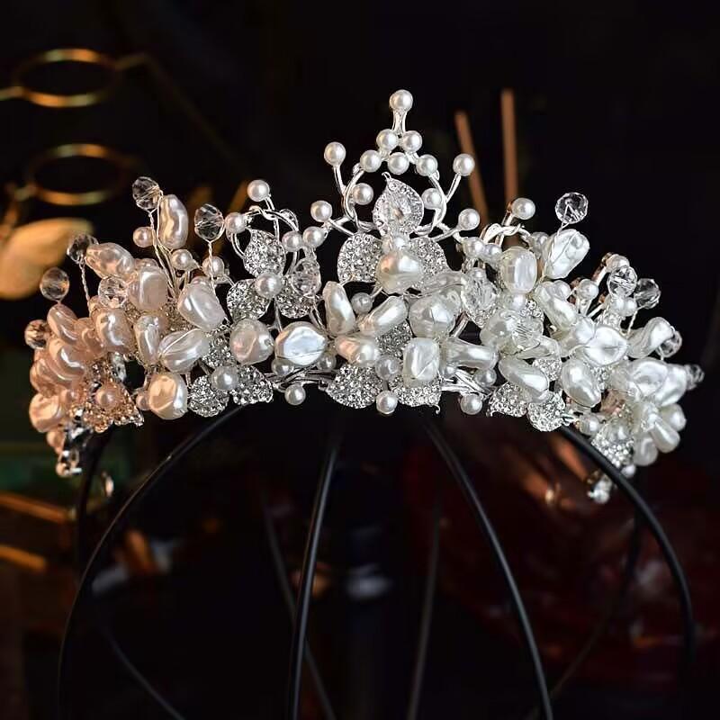 French Crown Headgear Bride Crystal Beaded Hair Accessories Atmospheric Wedding Princess Crown Wedding Studio Styling Accessories